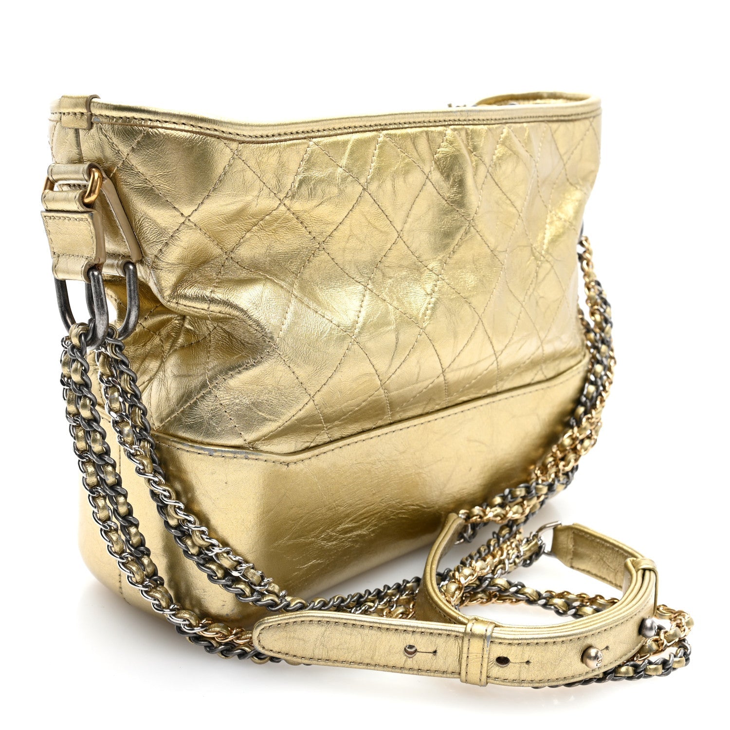 Metallic Aged Calfskin Quilted Medium Gabrielle Gold