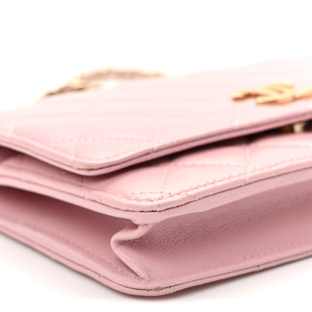 Caviar Quilted Studded CC Wallet on Chain WOC Light Pink