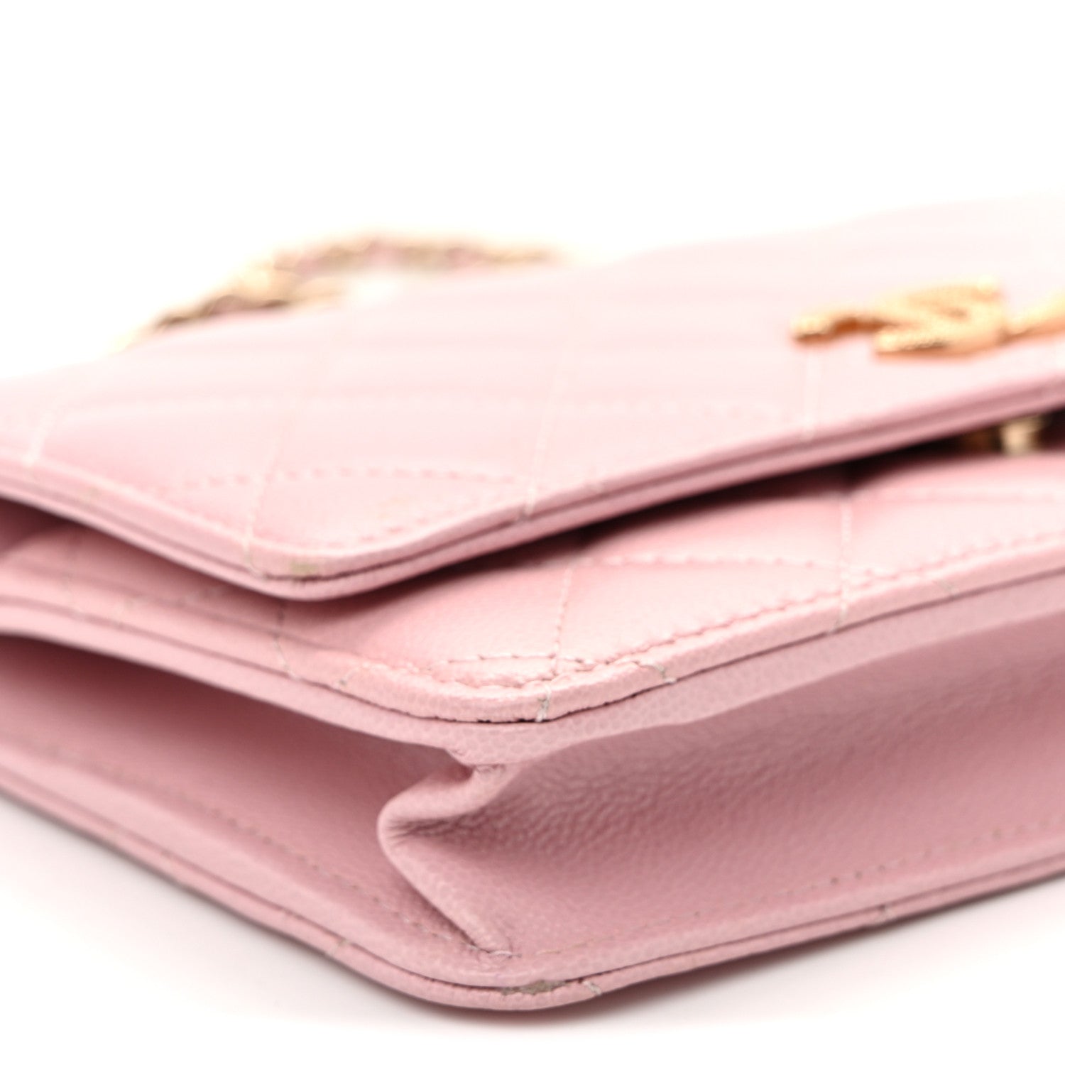 Caviar Quilted Studded CC Wallet on Chain WOC Light Pink