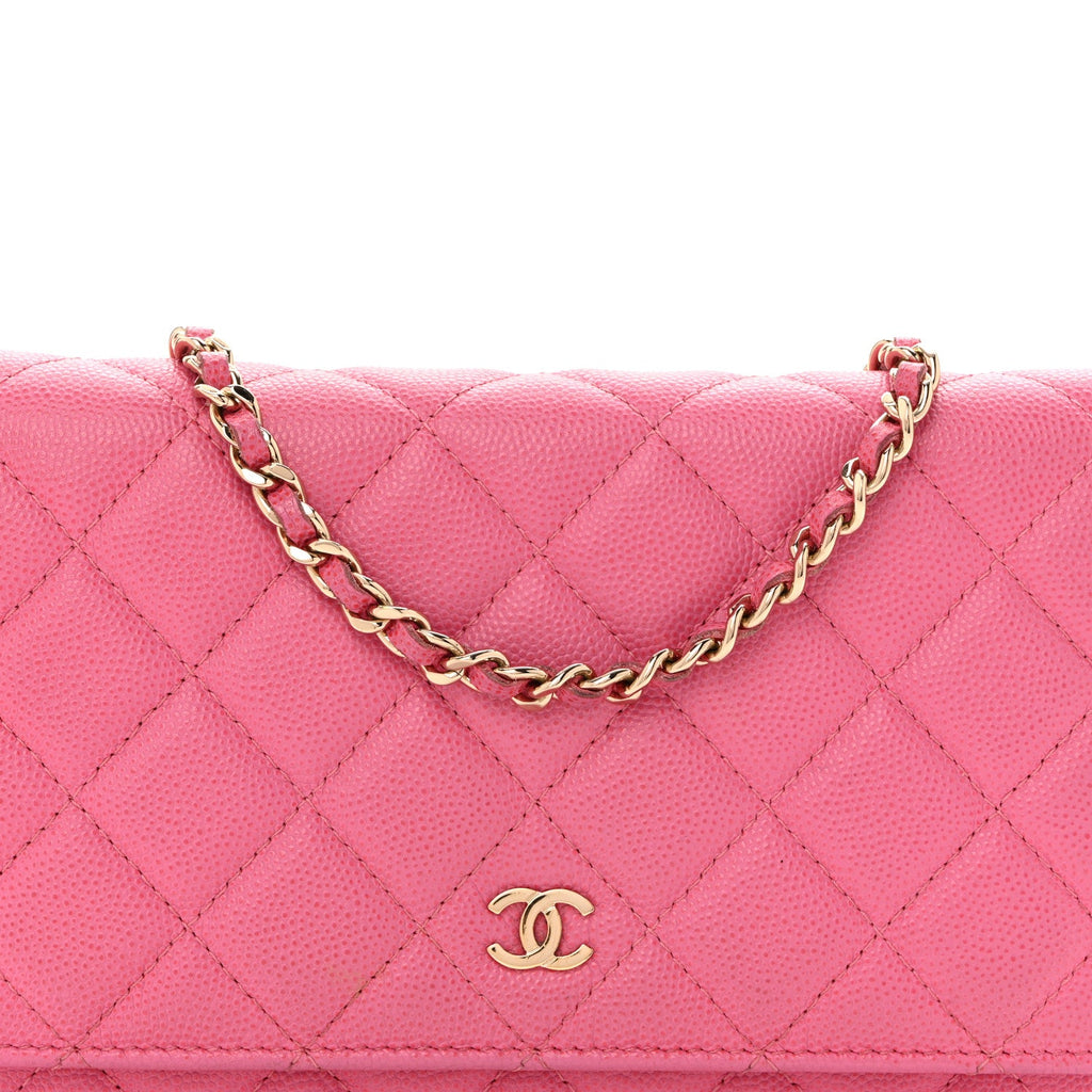 Caviar Quilted Wallet on Chain WOC Pink