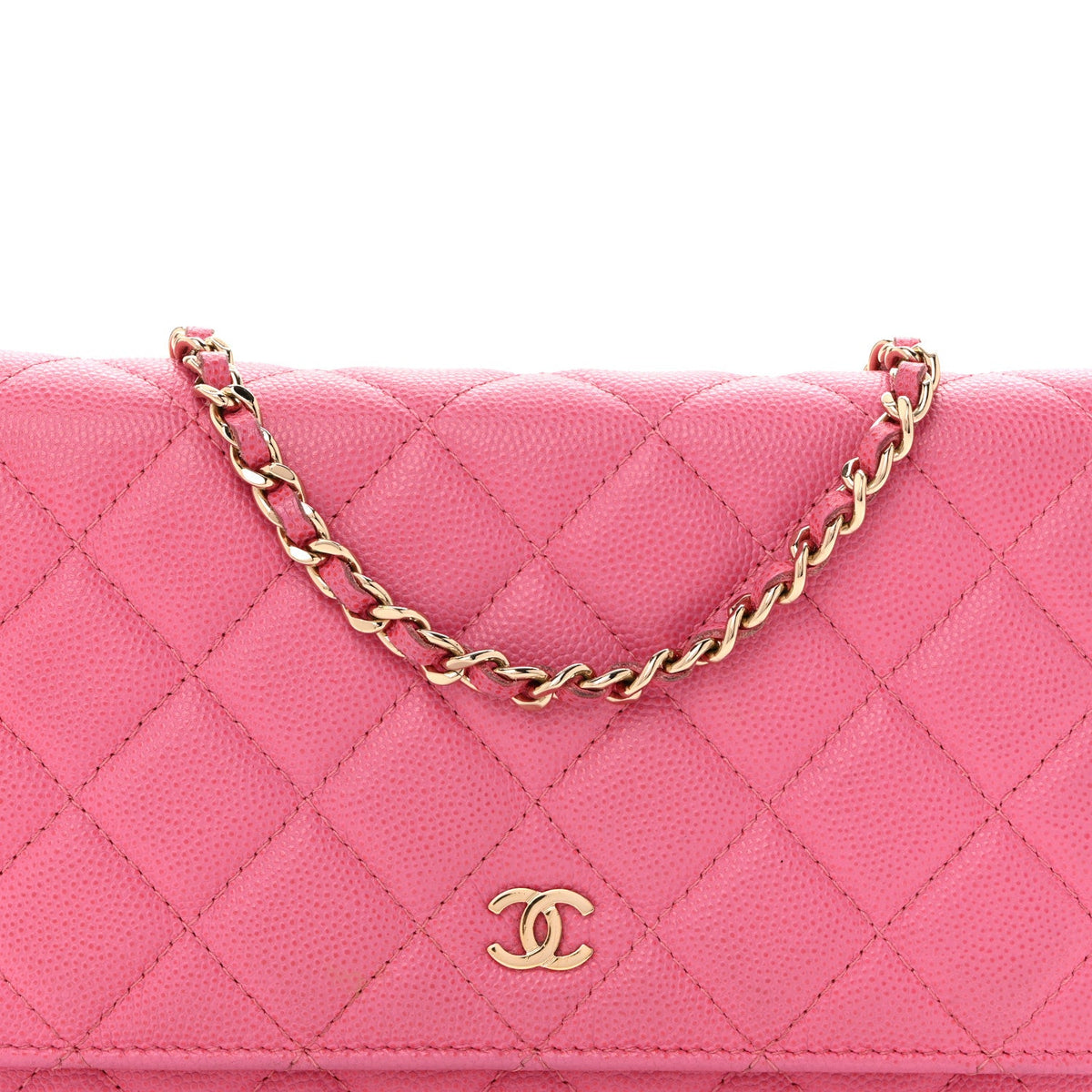 Caviar Quilted Wallet on Chain WOC Pink