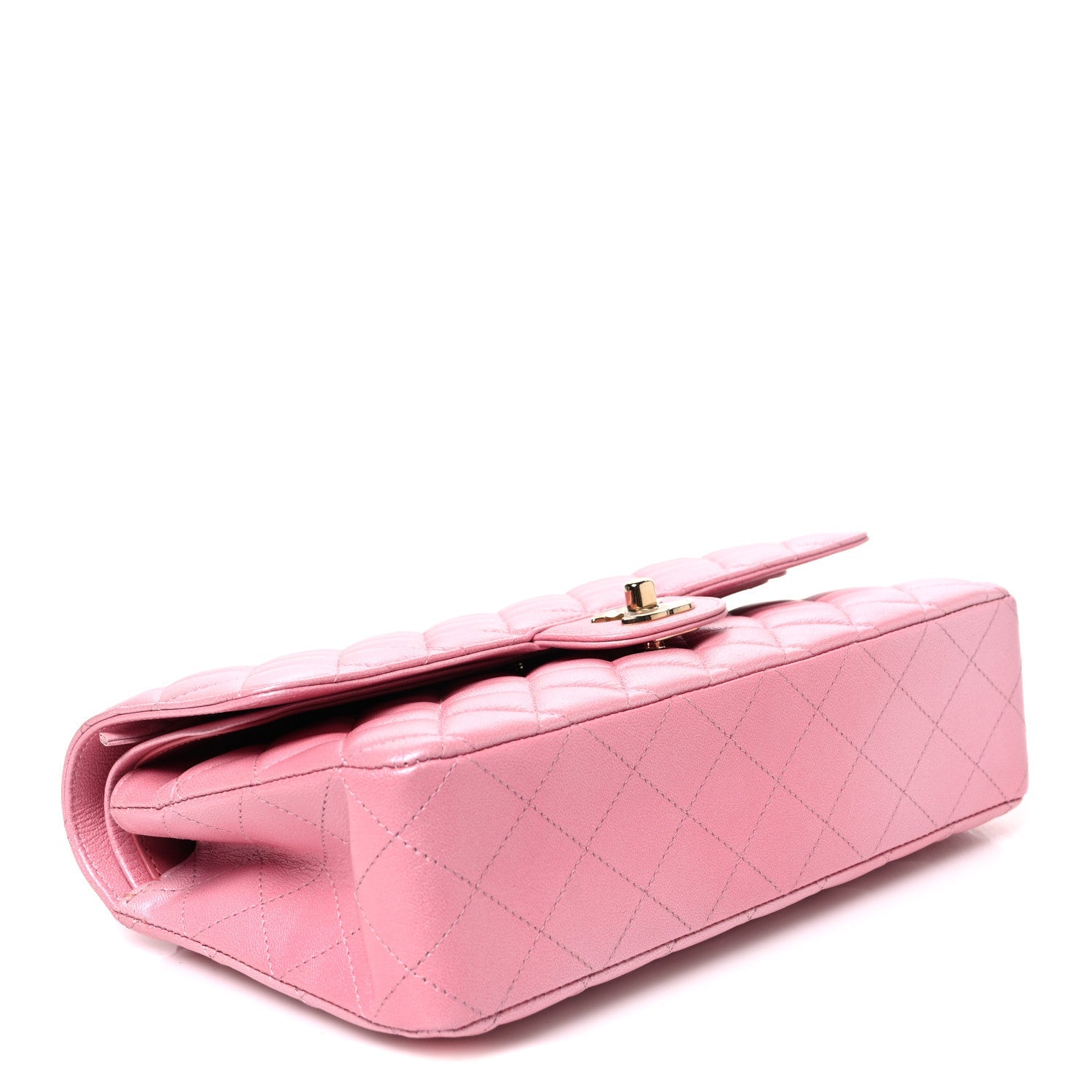Iridescent Caviar Quilted Medium Double Flap Rose Pink