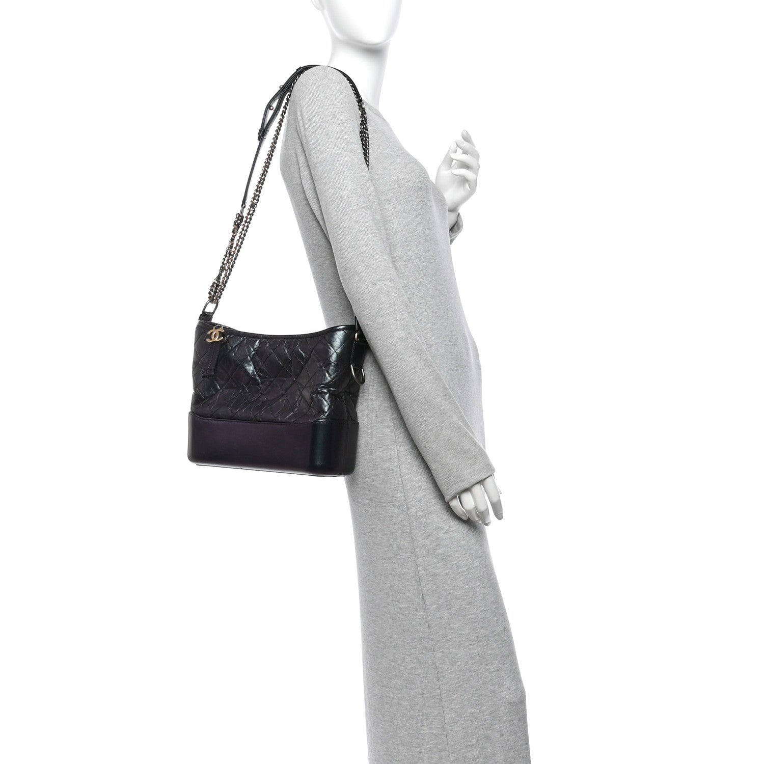 Iridescent Aged Calfskin Quilted Medium Gabrielle Hobo Black