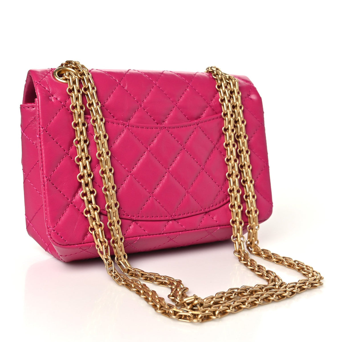 Aged Calfskin Quilted 2.55 Reissue Mini Flap Fuchsia