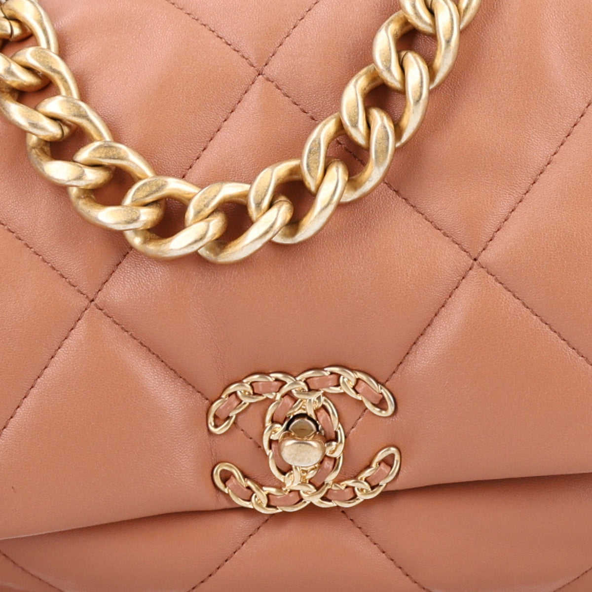 Lambskin Quilted Large Chanel 19 Flap Brown