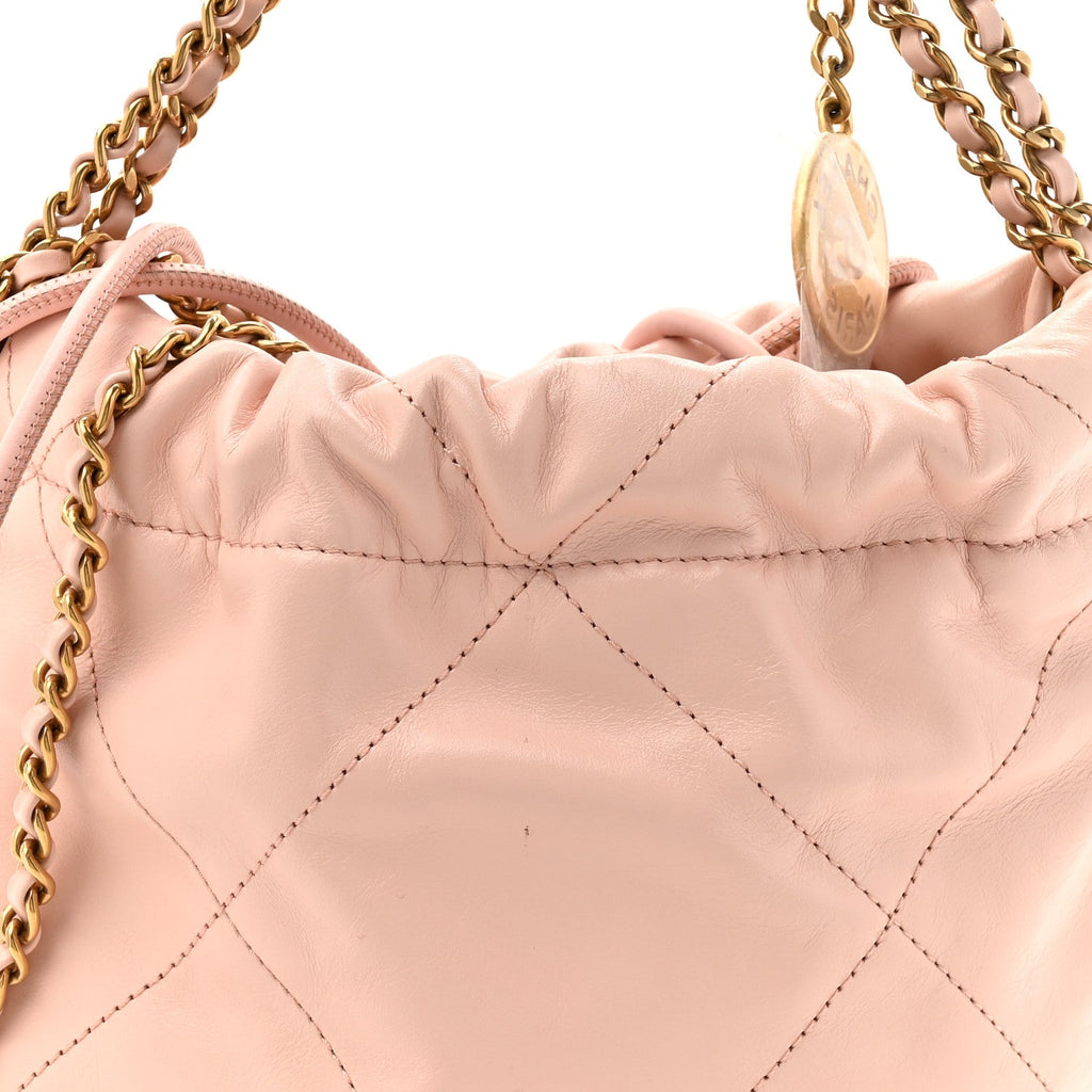 Shiny Calfskin Quilted Mini Chanel 22 Light Pink