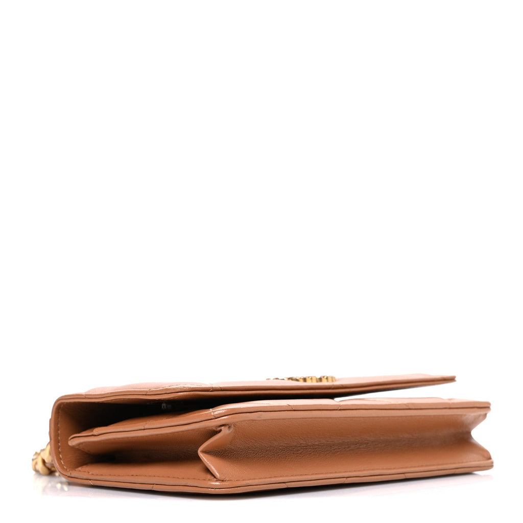 Lambskin Quilted Chanel 19 Wallet On Chain WOC Brown