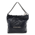 Shiny Calfskin Quilted Small Chanel 22 Navy