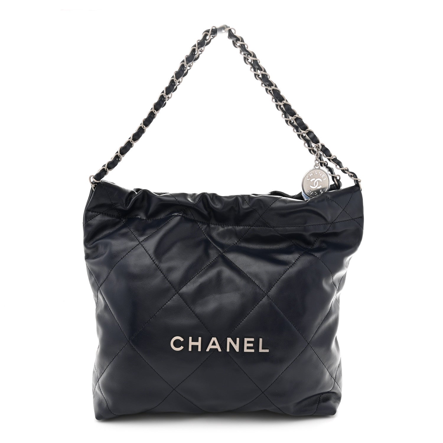 Shiny Calfskin Quilted Small Chanel 22 Navy