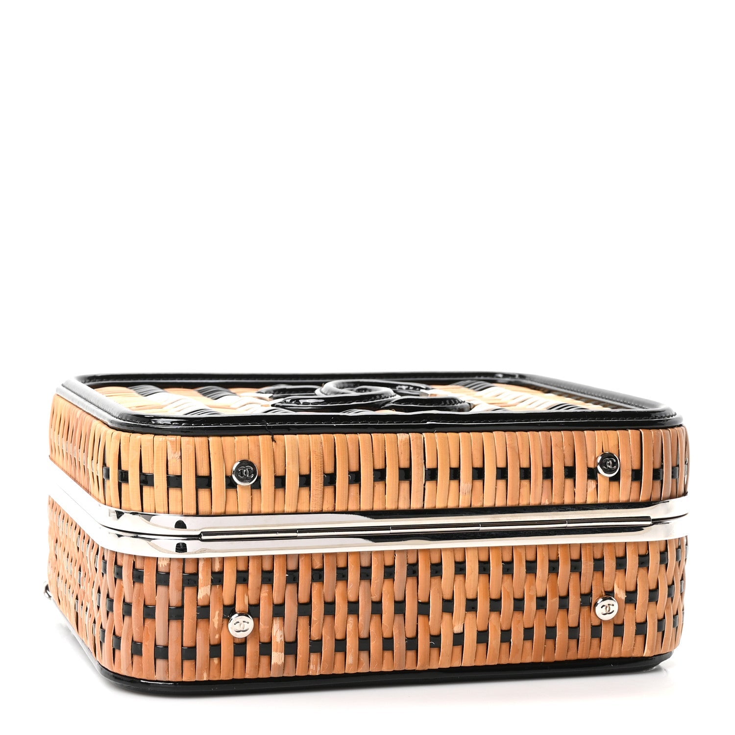 Raffia Patent Medium CC Filigree Vanity Case Black