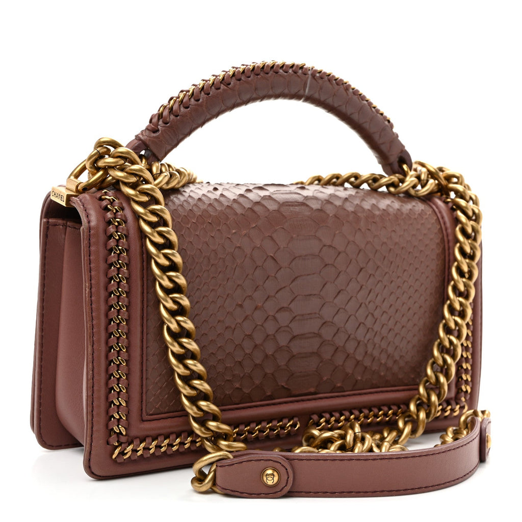 Snakeskin Calfskin Medium Chain Around Top Handle Boy Flap Mauve