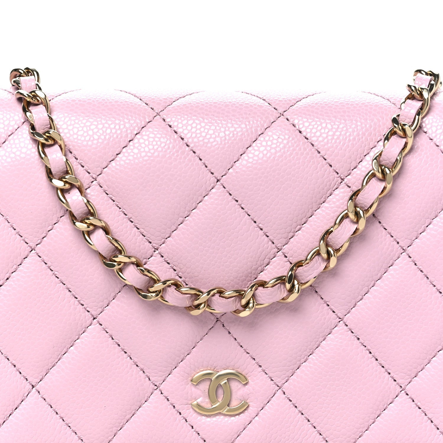 Caviar Quilted Wallet on Chain WOC Light Pink
