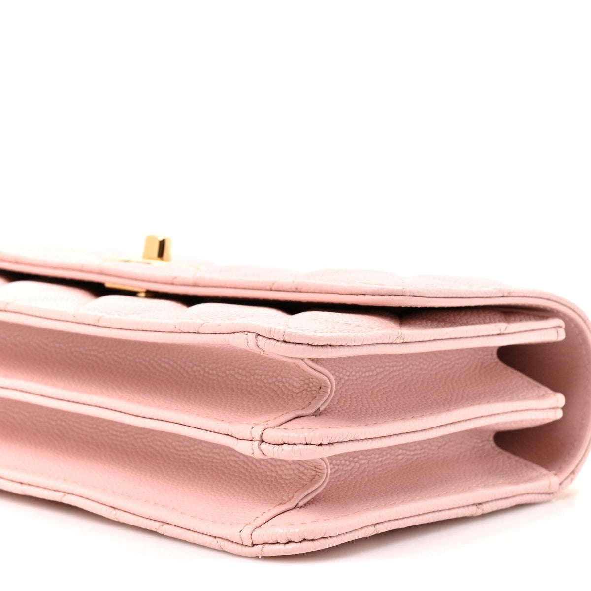 Shiny Caviar Quilted Flap Charm Wallet On Chain WOC Light Pink