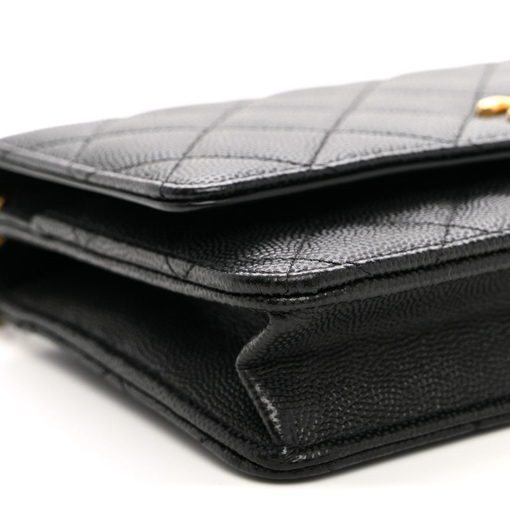 Caviar Quilted Coco Stamps Wallet On Chain WOC Black