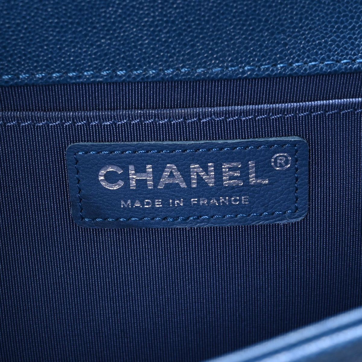 Iridescent Caviar Quilted Medium Boy Flap Blue