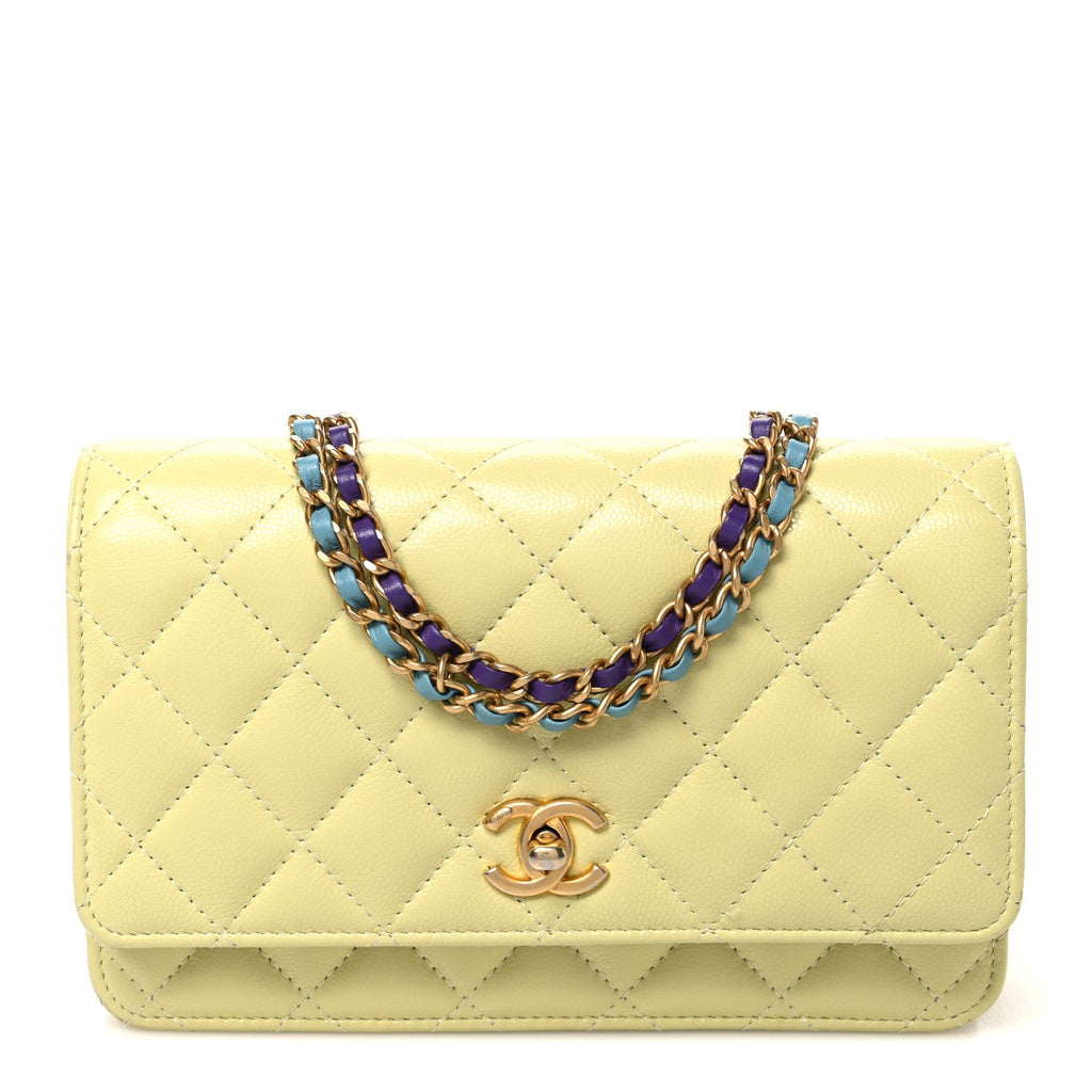Caviar Quilted CC Turn Lock Wallet On Chain WOC Light Green