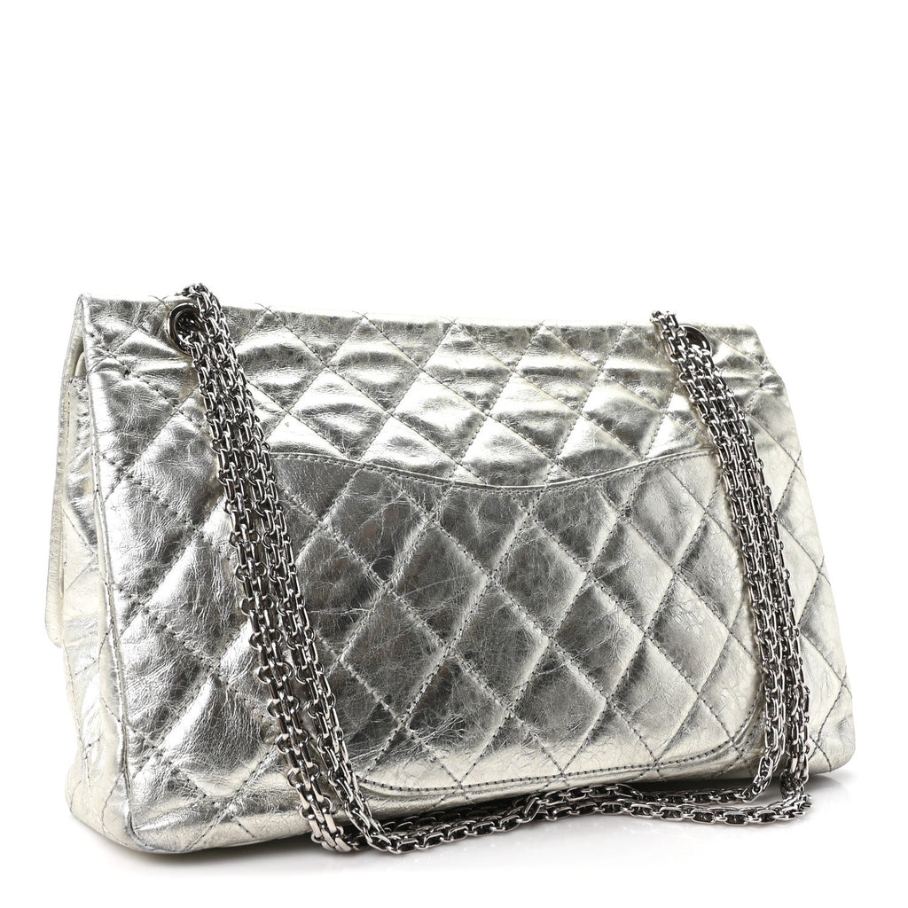 Metallic Aged Calfskin Quilted 2.55 Reissue 227 Flap Silver