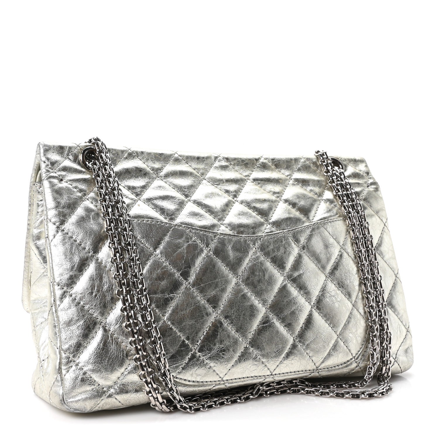 Metallic Aged Calfskin Quilted 2.55 Reissue 227 Flap Silver