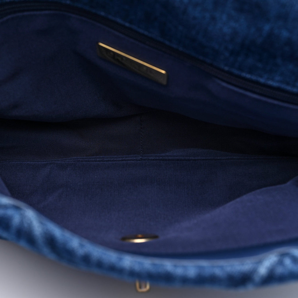 Denim Quilted Large Chanel 19 Flap Blue