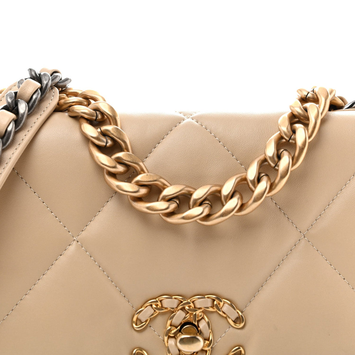 Lambskin Quilted Medium Chanel 19 Flap Beige