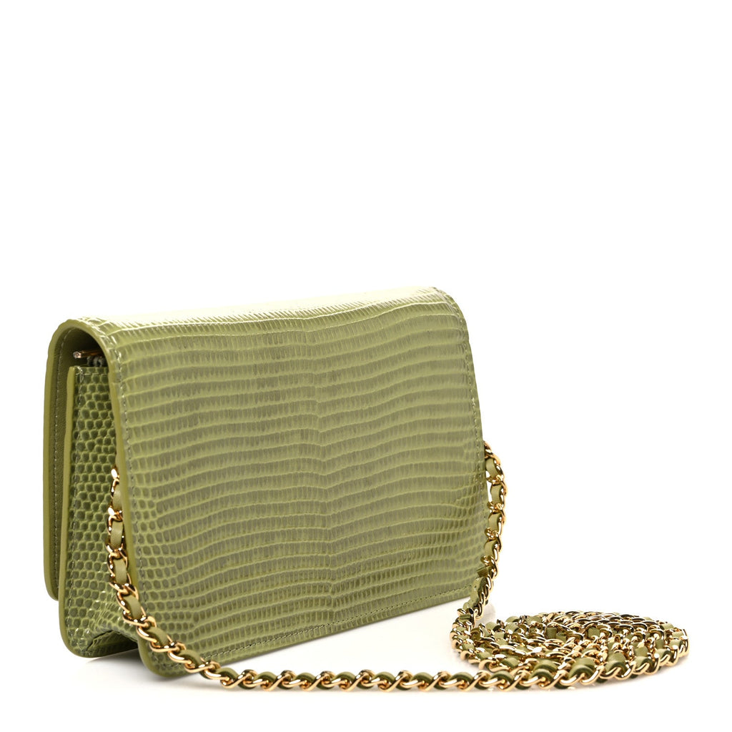 Calfskin Lizard Embossed Wallet On Chain WOC Green
