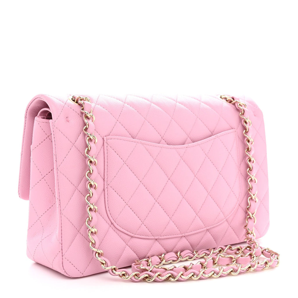 Caviar Quilted Medium Double Flap Light Pink