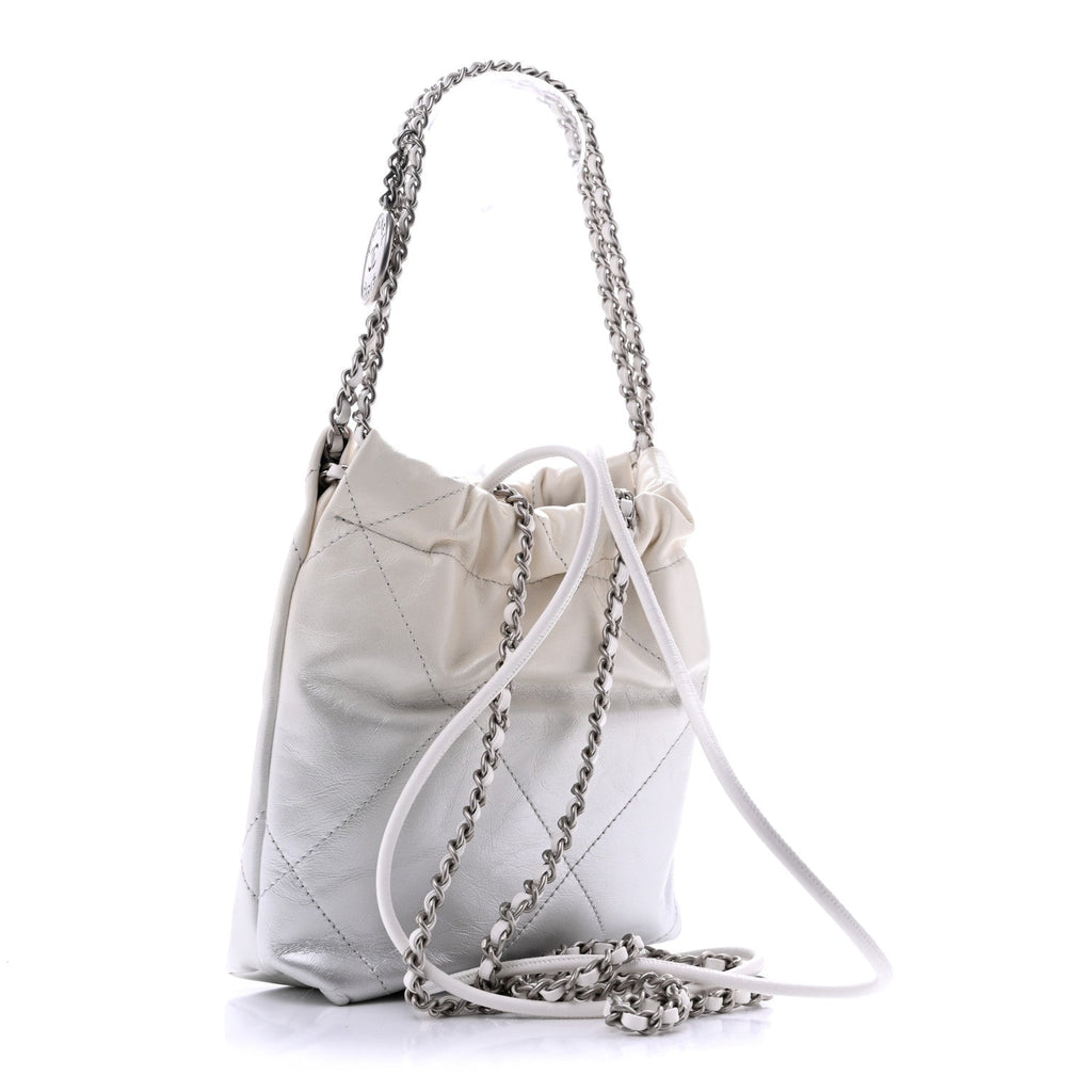 Metallic Shaded Calfskin Quilted Mini Chanel 22 White Silver