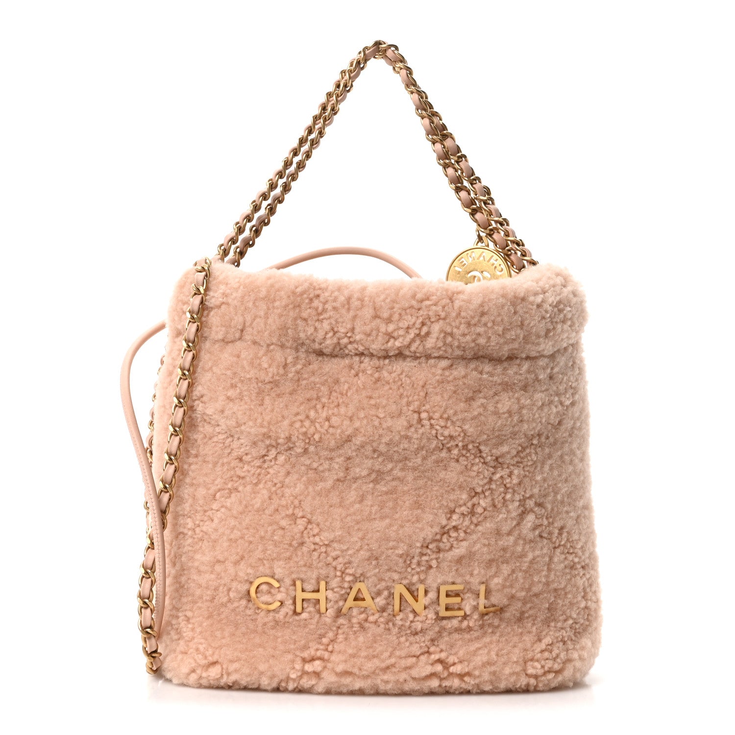 Shearling Quilted Mini Chanel 22 Light Pink