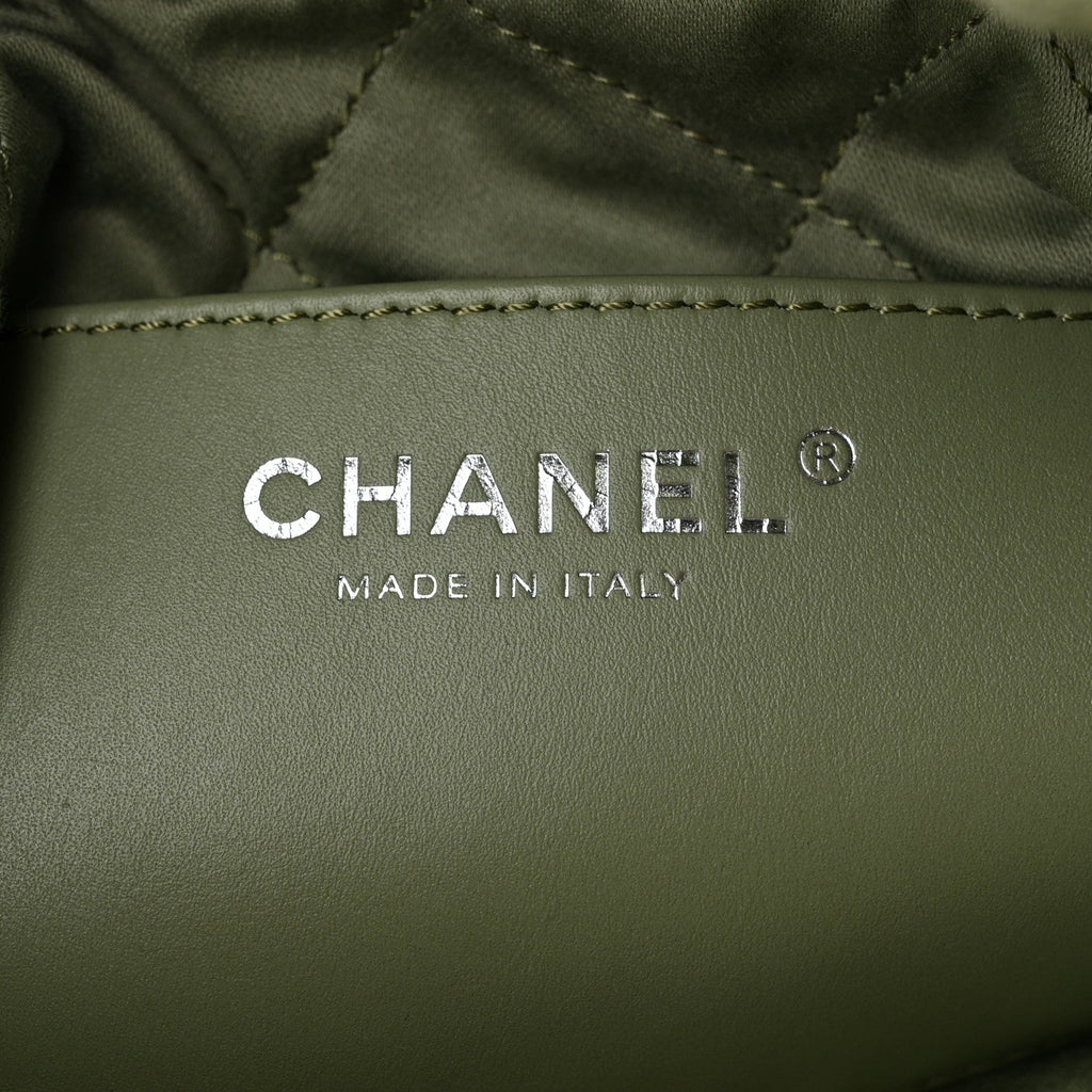 Suede Stitched Quilted Studded Mini Chanel 22 Light Green