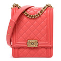 Calfskin Quilted North South Boy Flap Coral