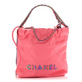 Shiny Calfskin Quilted Rainbow Metal Mini Chanel 22 Coral Pink