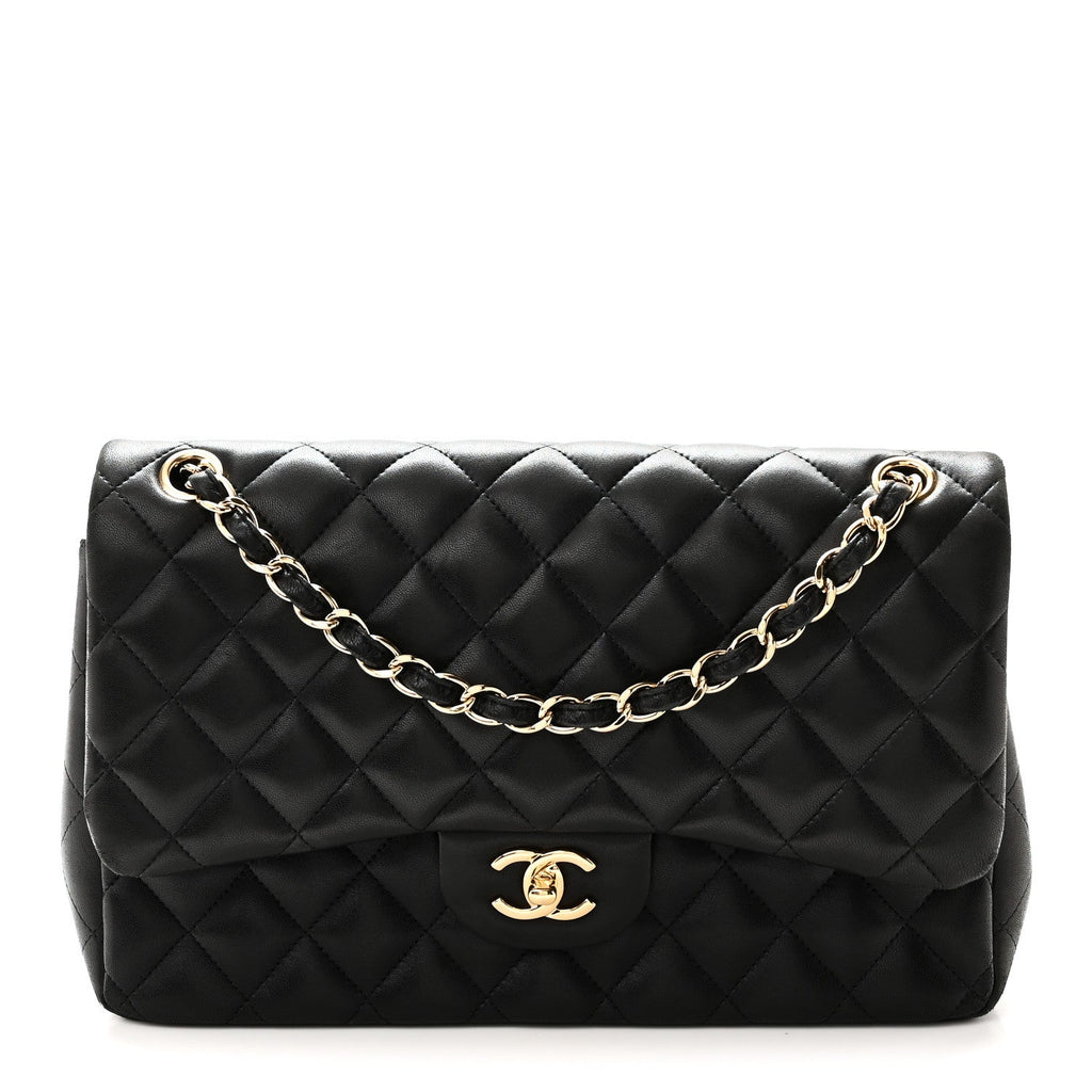 Lambskin Quilted Jumbo Double Flap Black
