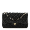 Lambskin Quilted Jumbo Double Flap Black
