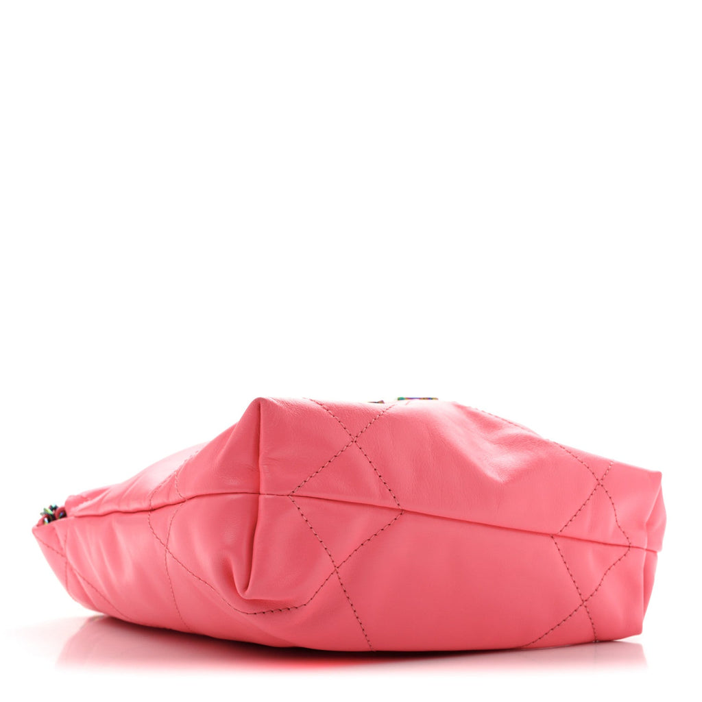 Shiny Calfskin Quilted Rainbow Metal Mini Chanel 22 Coral Pink