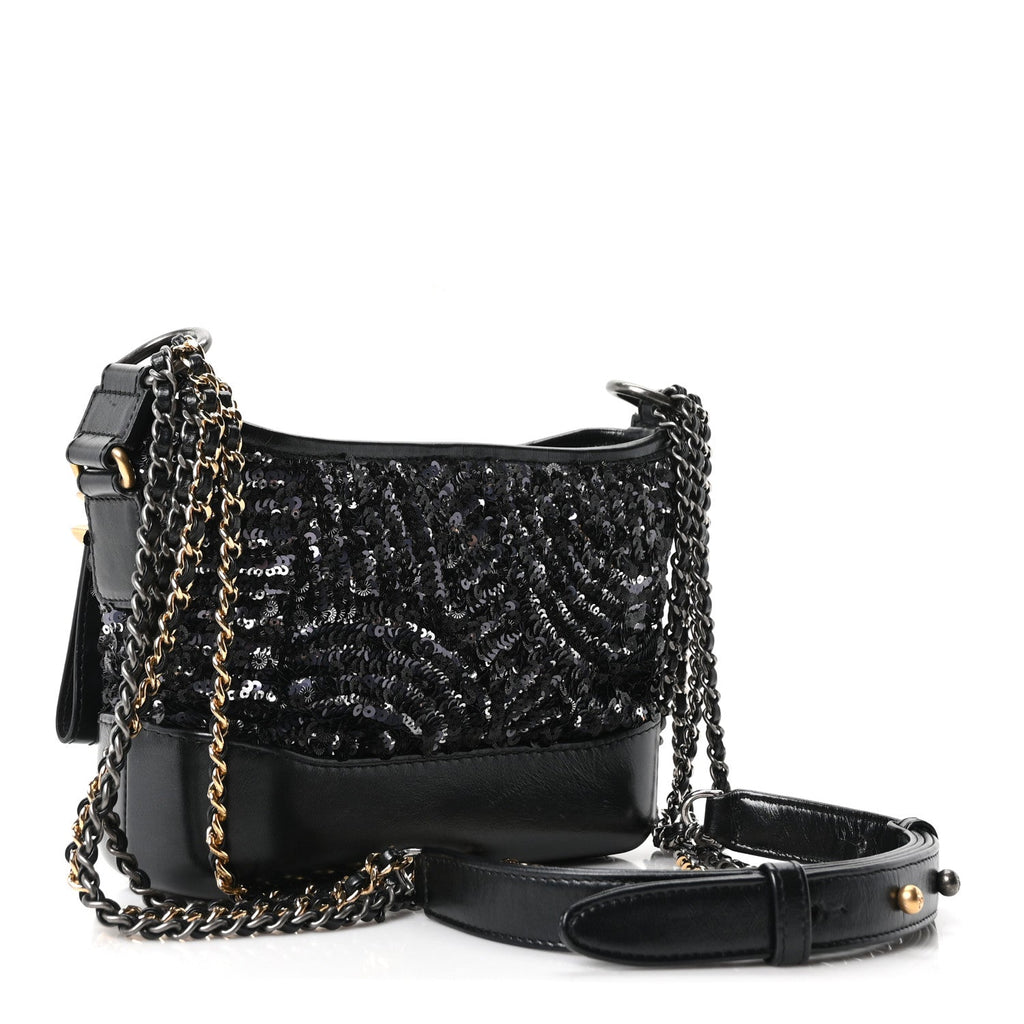 Sequin Calfskin Small Gabrielle Hobo Black Silver