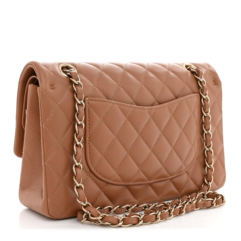 Lambskin Quilted Medium Double Flap Brown