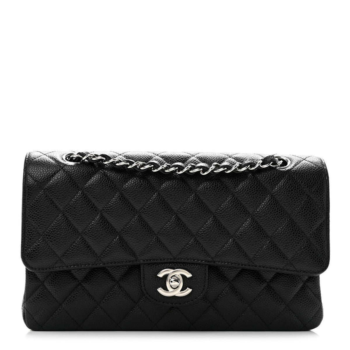 Caviar Quilted Medium Double Flap Black