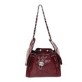 Shiny Crumpled Calfskin Quilted Small Chanel 25 Handbag Burgundy