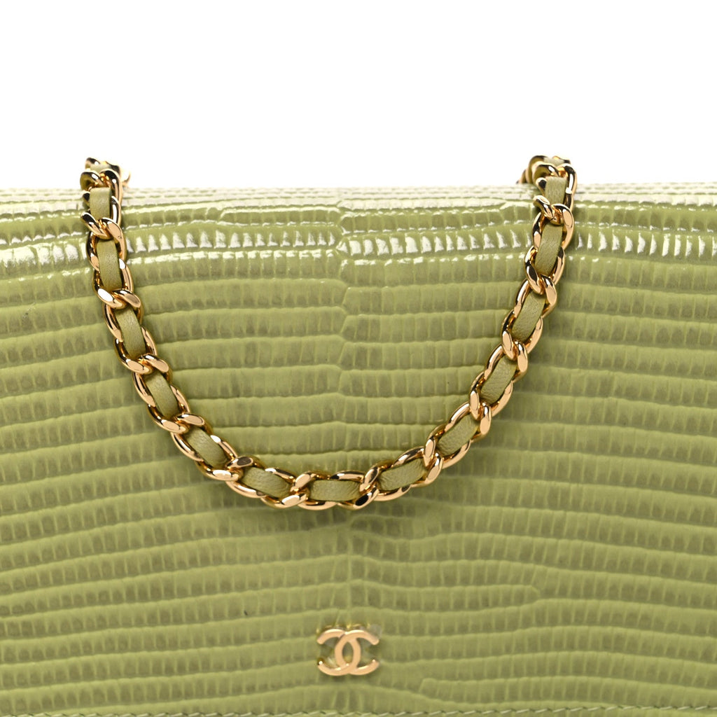 Calfskin Lizard Embossed Wallet On Chain WOC Green