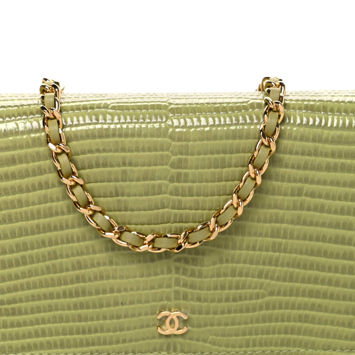 Calfskin Lizard Embossed Wallet On Chain WOC Green