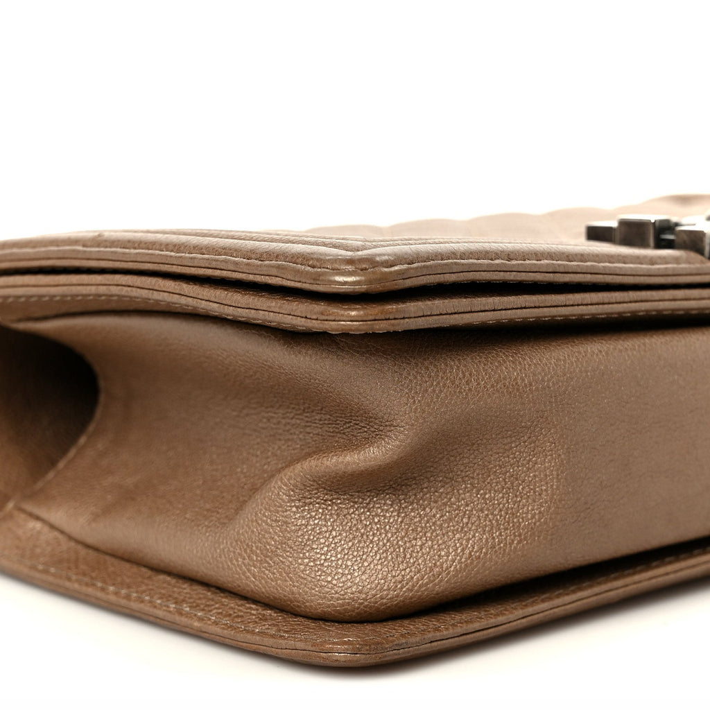 Metallic Calfskin Quilted Medium Boy Flap Taupe
