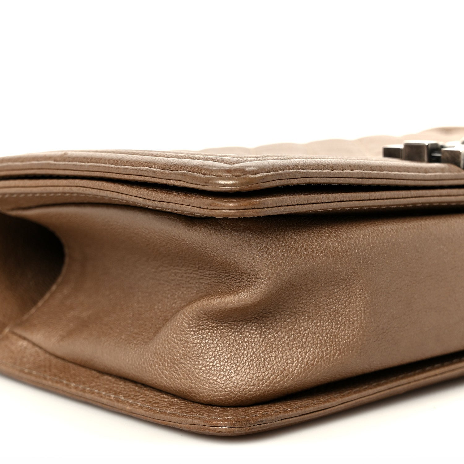 Metallic Calfskin Quilted Medium Boy Flap Taupe