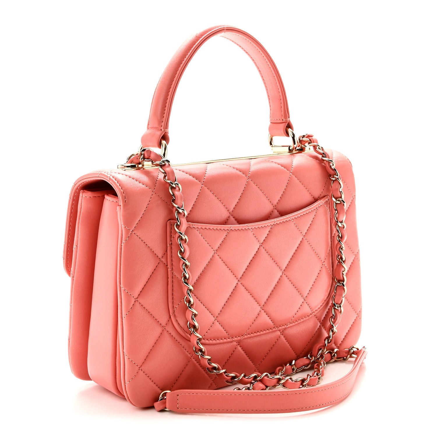 Lambskin Quilted Small Trendy CC Flap Dual Handle Bag Coral