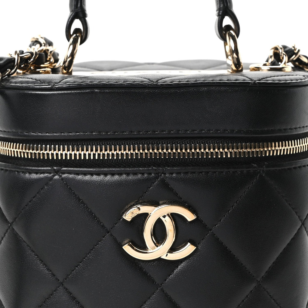 Lambskin Quilted Trendy Vanity Case Black