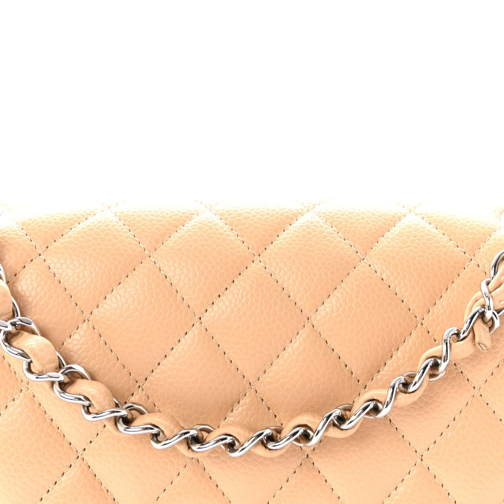 Caviar Quilted Medium Double Flap Beige