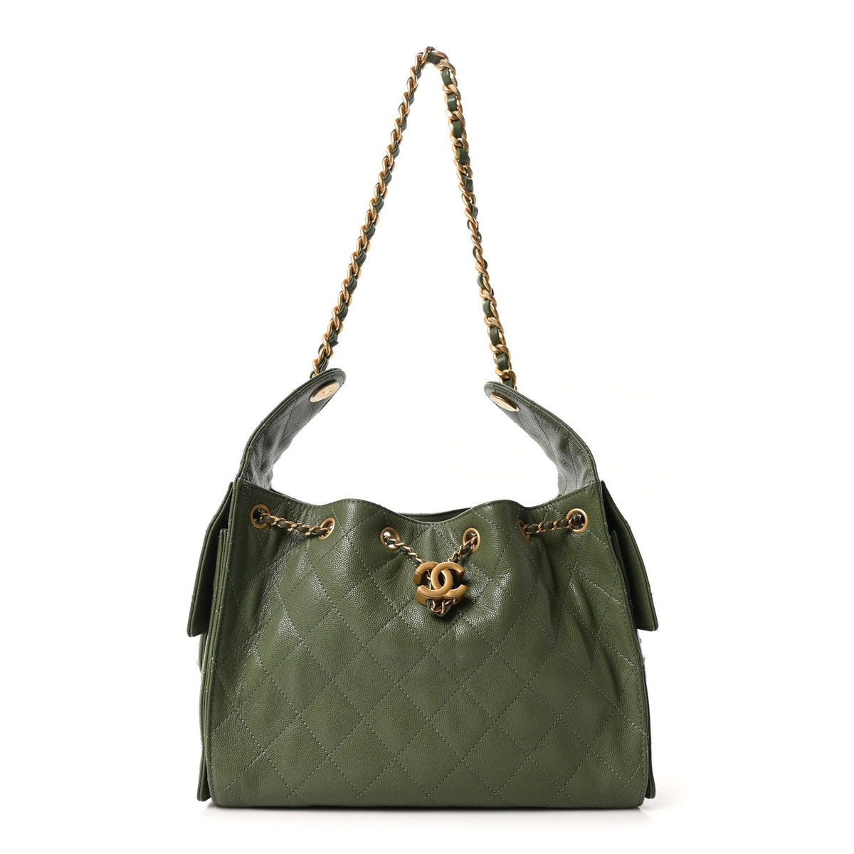 Caviar Quilted Small Chanel 25 Handbag Khaki