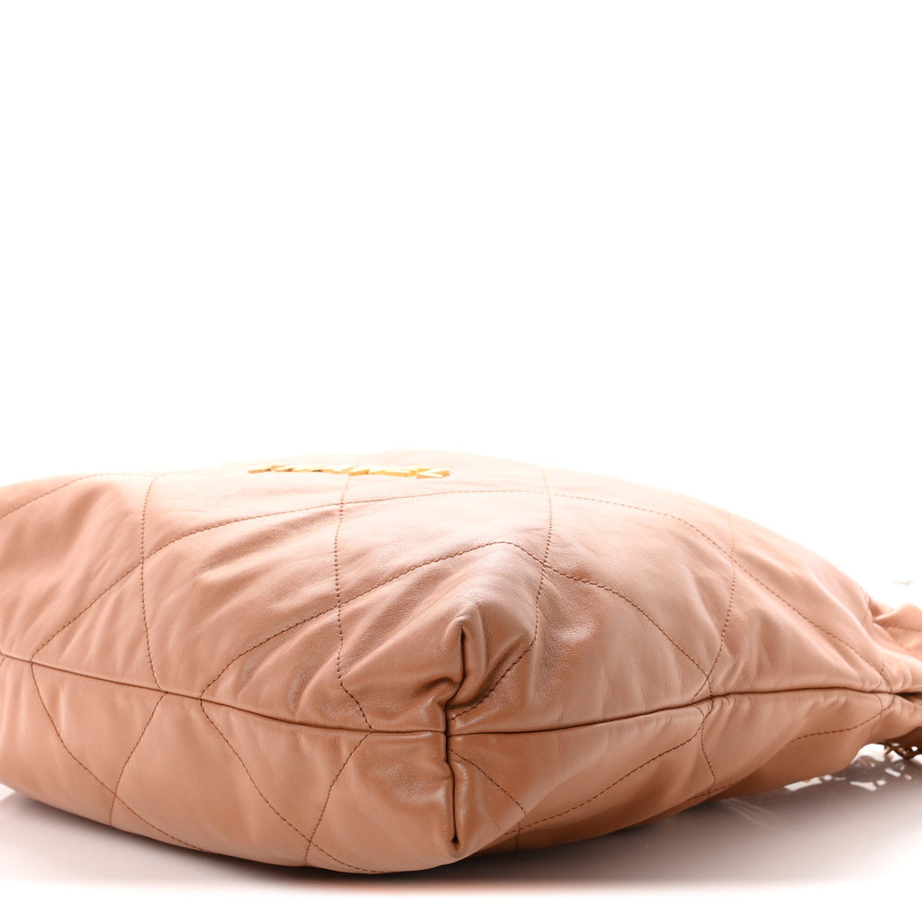 Shiny Calfskin Quilted Chanel 22 Camel
