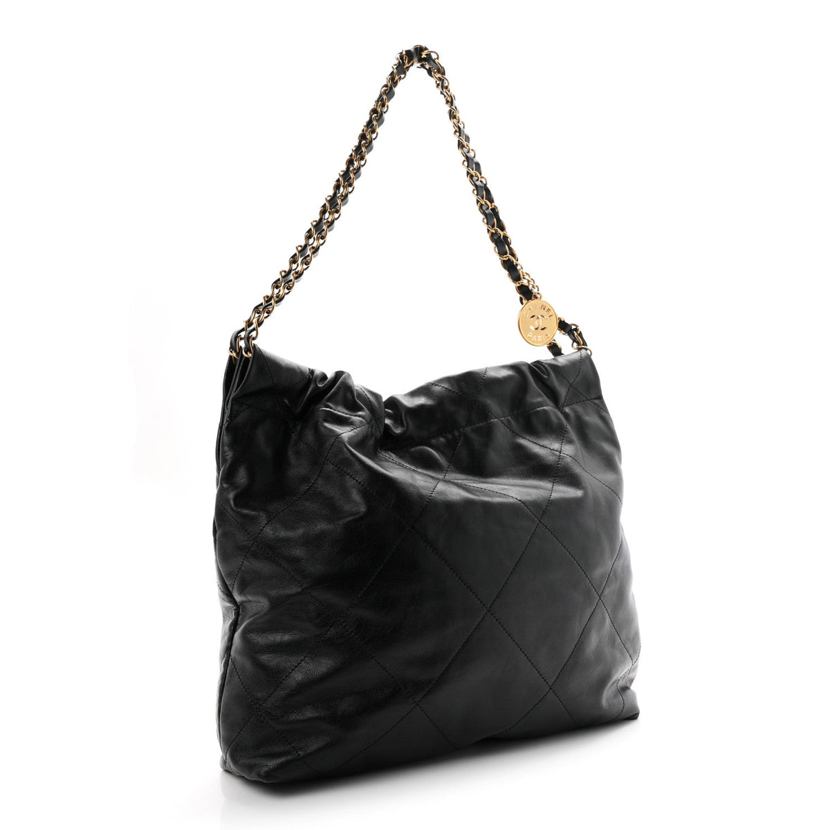 Shiny Calfskin Quilted Small Chanel 22 Black