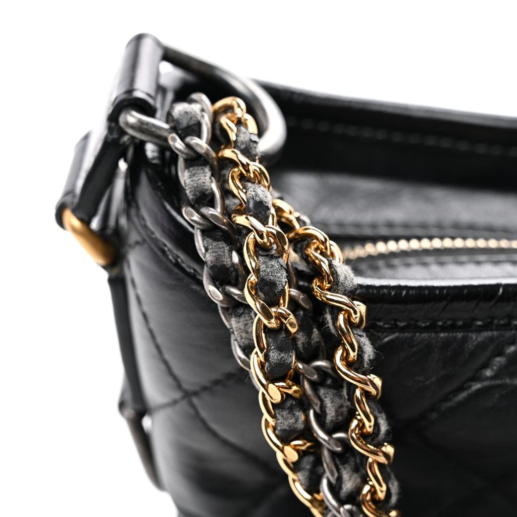 Aged Calfskin Quilted Small Gabrielle Hobo Black