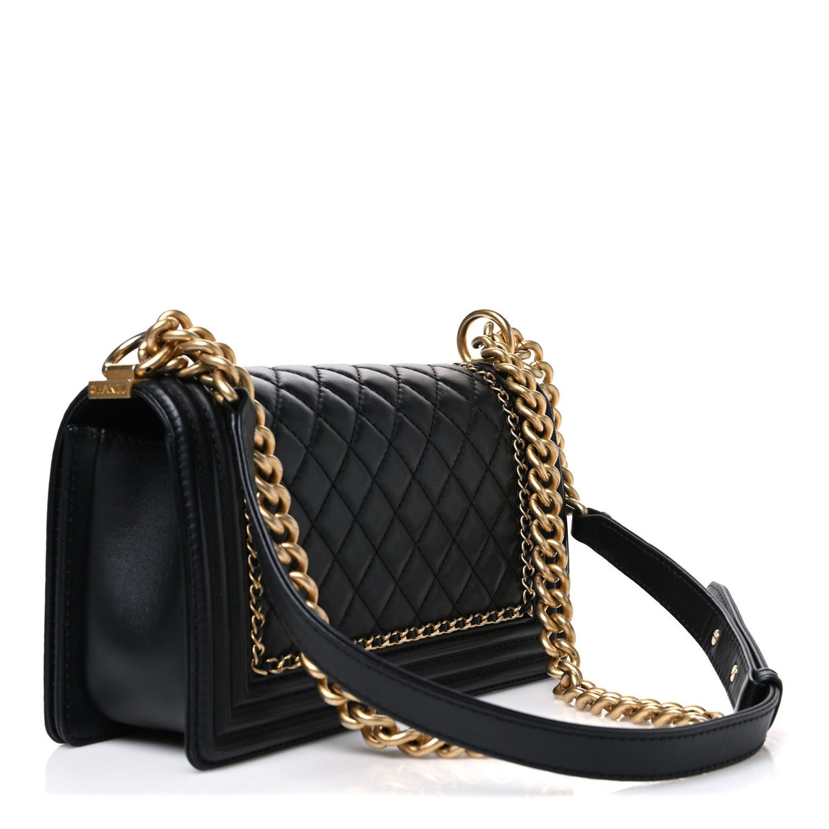Lambskin Quilted Medium Chain Around Boy Flap Black